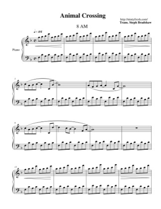 Thumbnail of first page of 8 AM piano sheet music PDF by Animal Crossing.