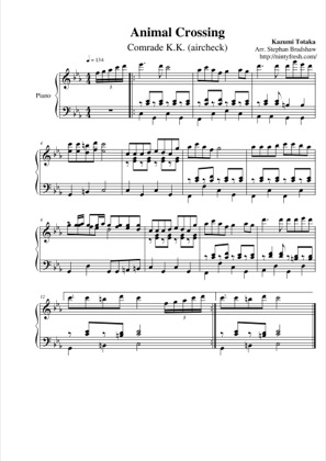Thumbnail of first page of Comrade K.K. (aircheck) piano sheet music PDF by Animal Crossing.