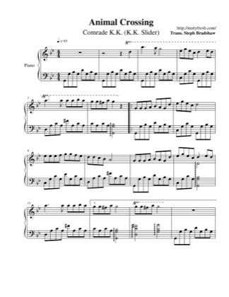 Thumbnail of first page of Comrade K.K. (K.K. Slider) piano sheet music PDF by Animal Crossing.