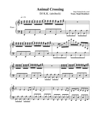 Thumbnail of first page of DJ K.K. (aircheck) piano sheet music PDF by Animal Crossing.