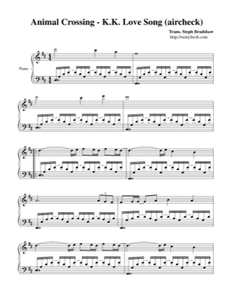 Thumbnail of first page of K.K. Lovesong (aircheck) piano sheet music PDF by Animal Crossing.