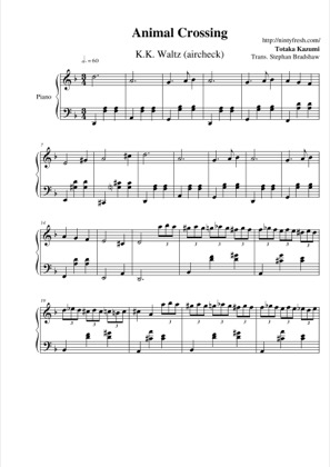 Thumbnail of first page of K.K. Waltz (aircheck) piano sheet music PDF by Animal Crossing.