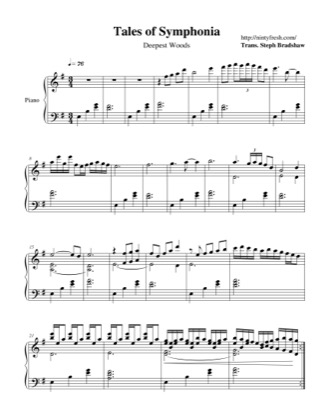Thumbnail of first page of Deepest Woods piano sheet music PDF by Tales of Symphonia.