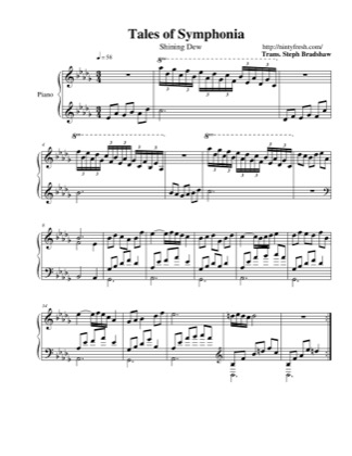 Thumbnail of first page of Shining Dew piano sheet music PDF by Tales of Symphonia.