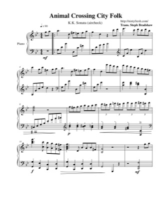 Thumbnail of first page of K.K. Sonata (aircheck) piano sheet music PDF by Animal Crossing: City Folk.