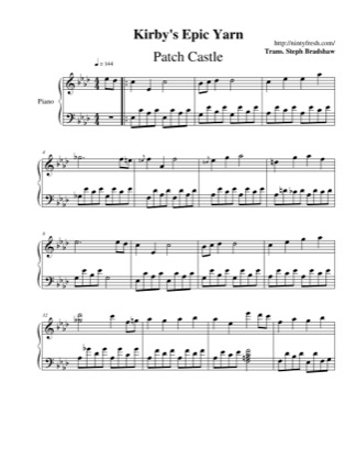 Thumbnail of first page of Patch Castle piano sheet music PDF by Kirby’s Epic Yarn.