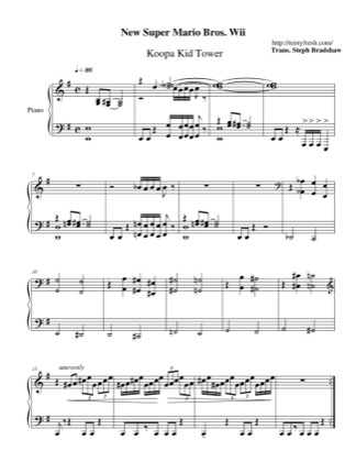 Thumbnail of first page of Koopa Kid Tower piano sheet music PDF by New Super Mario Bros. Wii.
