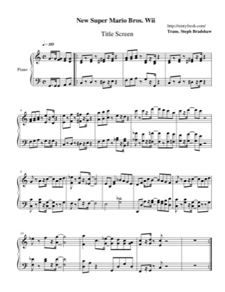 Thumbnail of first page of Title Screen piano sheet music PDF by New Super Mario Bros. Wii.