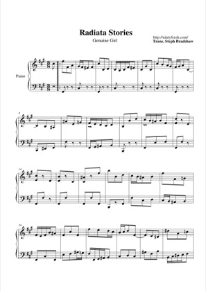 Thumbnail of first page of Genuine Girl piano sheet music PDF by Radiata Stories.