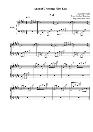 Thumbnail of first page of 1 AM piano sheet music PDF by Animal Crossing: New Leaf.