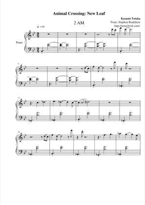 Thumbnail of first page of 2 AM piano sheet music PDF by Animal Crossing: New Leaf.