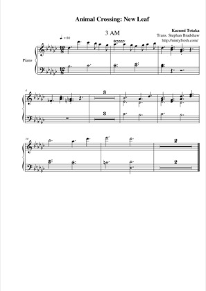 Thumbnail of first page of 3 AM piano sheet music PDF by Animal Crossing: New Leaf.