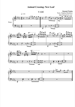 Thumbnail of first page of 9 AM piano sheet music PDF by Animal Crossing: New Leaf.