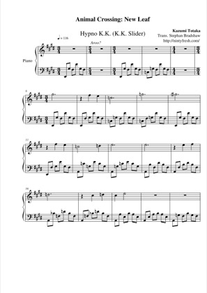 Thumbnail of first page of Hypno K.K. (K.K. Slider) piano sheet music PDF by Animal Crossing: New Leaf.