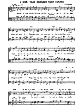 Thumbnail of first page of O Zion That Bringest Good Tidings piano sheet music PDF by Christmas.