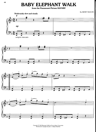 Thumbnail of first page of Baby Elephant Walk (Pg 46) piano sheet music PDF by Hatari!.