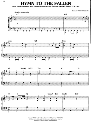 Thumbnail of first page of Hymn to the Fallen (Pg 87) piano sheet music PDF by Saving Private Ryan.