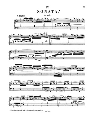 Thumbnail of first page of Sonata in A minor, BWV 965 piano sheet music PDF by Bach.