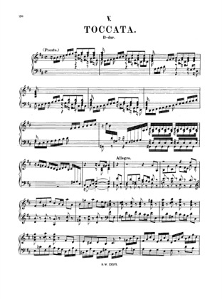 Thumbnail of first page of Toccata in D major, BWV 912 piano sheet music PDF by Bach.