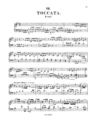 Thumbnail of first page of Toccata in E minor, BWV 914 piano sheet music PDF by Bach.