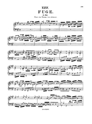 Thumbnail of first page of Fugue in A major, BWV 950 piano sheet music PDF by Bach.