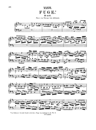 Thumbnail of first page of Fugue in B minor, BWV 951 piano sheet music PDF by Bach.