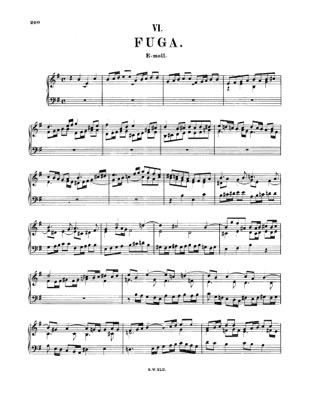 Thumbnail of first page of Fugue in e minor, BWV 956 piano sheet music PDF by Bach.