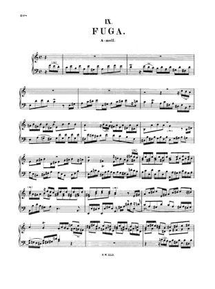 Thumbnail of first page of Fugue in A minor, BWV 959 piano sheet music PDF by Bach.