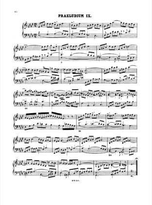 Thumbnail of first page of Prelude and Fugue No.9 E major, BWV 854 piano sheet music PDF by Bach.