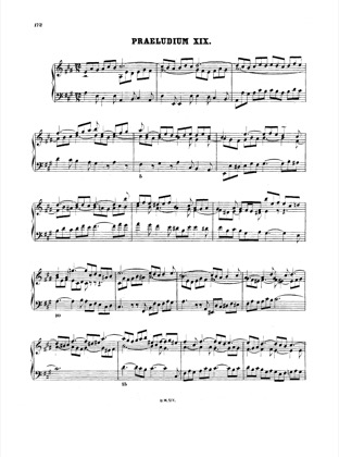 Thumbnail of first page of Prelude and Fugue No.19 A major, BWV 888 piano sheet music PDF by Bach.