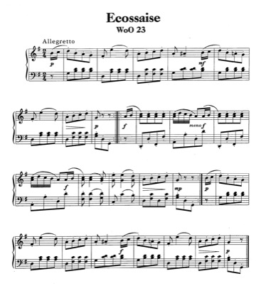 Thumbnail of first page of Ecossaise WoO23 piano sheet music PDF by Beethoven.