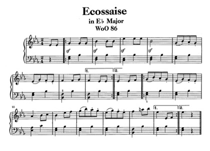 Thumbnail of first page of Ecossaise WoO86 piano sheet music PDF by Beethoven.
