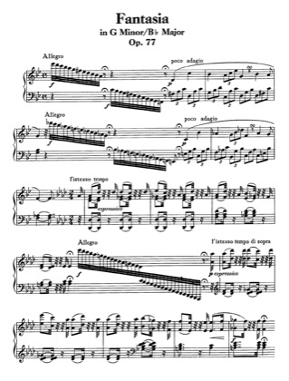 Thumbnail of first page of Fantasia in G Minor / Bb Major, Op.77 piano sheet music PDF by Beethoven.
