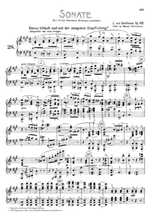 Thumbnail of first page of Sonata No.28 in A major piano sheet music PDF by Beethoven.