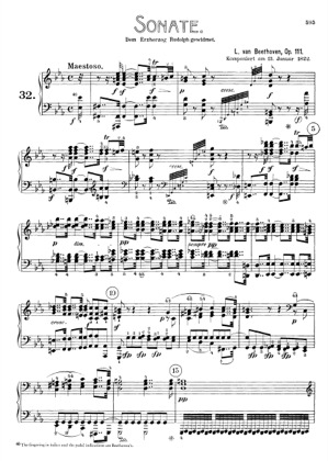 Thumbnail of first page of Sonata No.32 in C minor piano sheet music PDF by Beethoven.