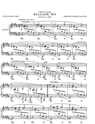 Thumbnail of first page of No. 4 in B major. Andante con moto piano sheet music PDF by Brahms.
