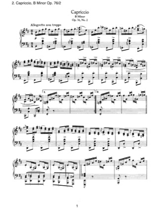 Thumbnail of first page of No.2 Capriccio, B Minor piano sheet music PDF by Brahms.