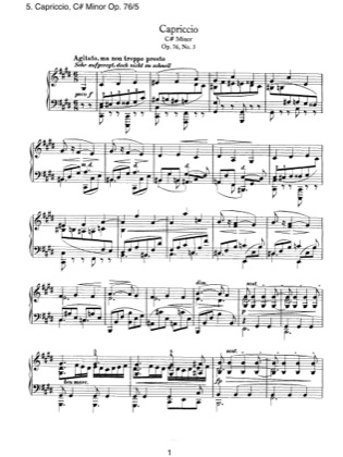 Thumbnail of first page of No.5 Capriccio, C# Minor piano sheet music PDF by Brahms.