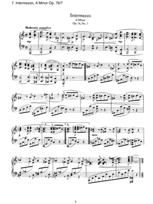 Thumbnail of first page of No.7 Intermezzo, A Minor piano sheet music PDF by Brahms.