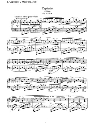 Thumbnail of first page of No.8 Capriccio, C Major piano sheet music PDF by Brahms.
