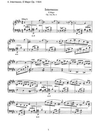 Thumbnail of first page of Fantasien 4. Intermezzo, Op.116 piano sheet music PDF by Brahms.