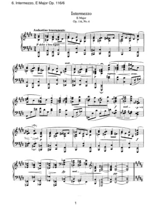 Thumbnail of first page of Fantasien 6. Intermezzo, Op.116 piano sheet music PDF by Brahms.