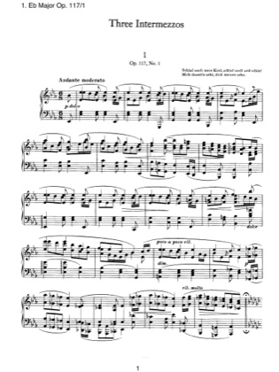 Thumbnail of first page of Intermezzo No.1 piano sheet music PDF by Brahms.
