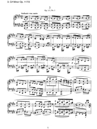 Thumbnail of first page of Intermezzo No.3 piano sheet music PDF by Brahms.