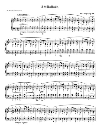 Thumbnail of first page of Ballade No.2 in F major, Op.38 piano sheet music PDF by Chopin.