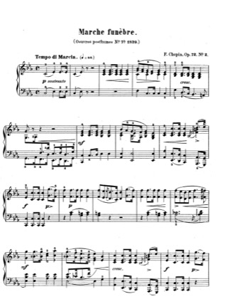 Thumbnail of first page of Funeral March Op.72 No.2 piano sheet music PDF by Chopin.