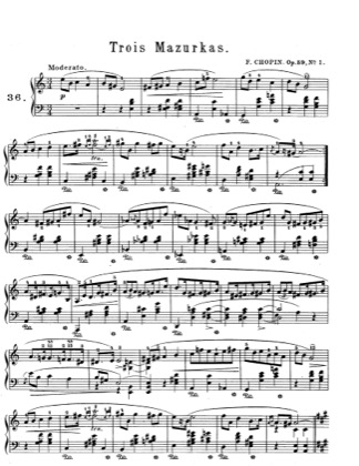 Thumbnail of first page of Mazurkas Op.59 piano sheet music PDF by Chopin.