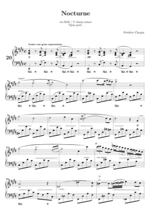 Thumbnail of first page of Nocturne in C sharp minor piano sheet music PDF by Chopin.