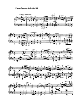 Thumbnail of first page of Sonata No.3 in b minor, Op.58 piano sheet music PDF by Chopin.
