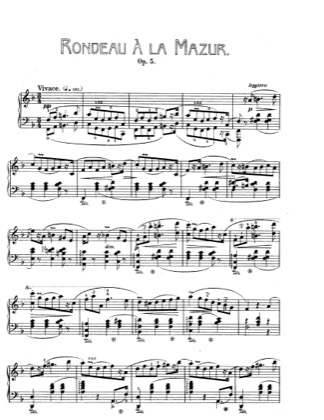 Thumbnail of first page of Rondo a la Mazur, Op.5 piano sheet music PDF by Chopin.